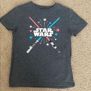 Boy’s Star Wars Gray Short Sleeve Tee with Lightsaber Graphics
